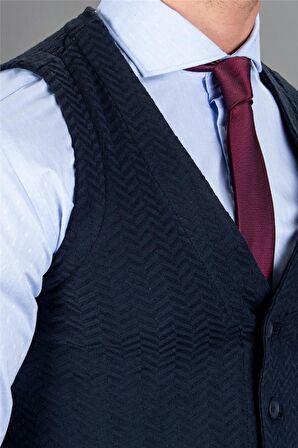 Tudors Slim Fit Dar Kesim Kendinden Desenli Erkek Yelek