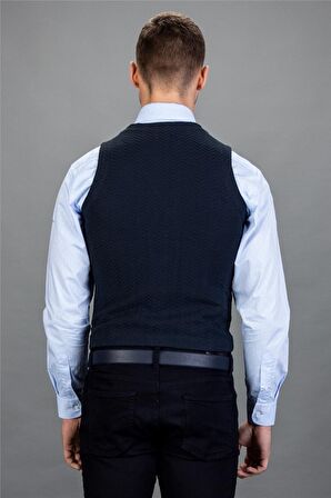 Tudors Slim Fit Dar Kesim Kendinden Desenli Erkek Yelek