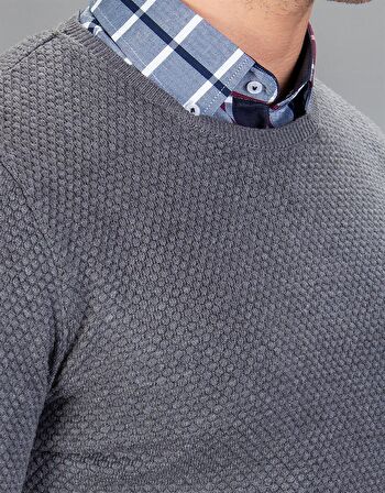 Tudors Slim Fit Dar Kesim Bisiklet Yaka Petek Desenli Erkek Kazak