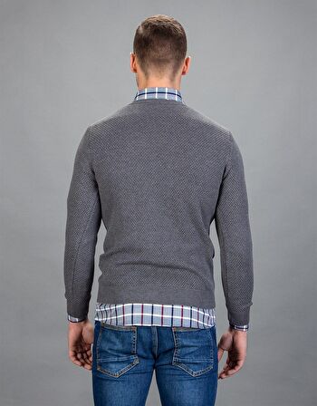 Tudors Slim Fit Dar Kesim Bisiklet Yaka Petek Desenli Erkek Kazak