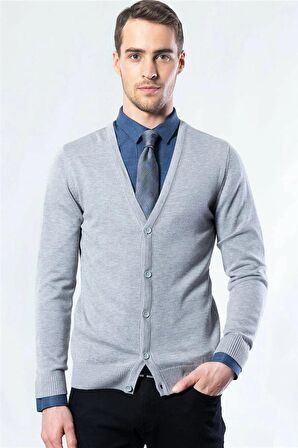 Tudors Slim Fit Dar Kesim Düğmeli Düz Pamuk Erkek Hırka