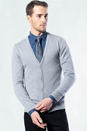 Tudors Slim Fit Dar Kesim Düğmeli Düz Pamuk Erkek Hırka
