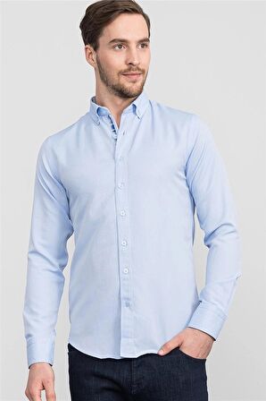 Tudors Slim Fit Dar Kesim Uzun Kol Poplin Oxford Erkek Gömlek