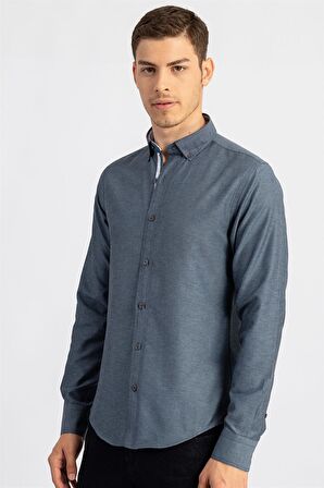 Tudors Slim Fit Dar Kesim Uzun Kol Poplin Oxford Erkek Gömlek