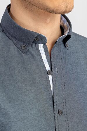 Tudors Slim Fit Dar Kesim Uzun Kol Poplin Oxford Erkek Gömlek