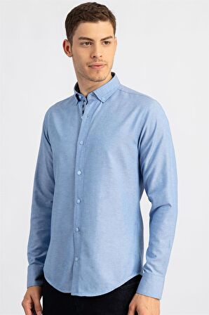 Tudors Slim Fit Dar Kesim Uzun Kol Poplin Oxford Erkek Gömlek
