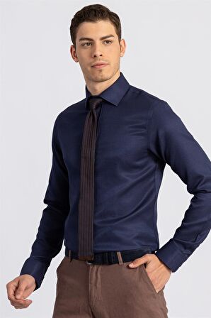 Tudors Slim Fit Dar Kesim Armürlü Erkek Gömlek
