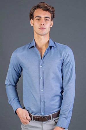 Tudors Slim Fit Dar Kesim Armürlü Erkek Gömlek