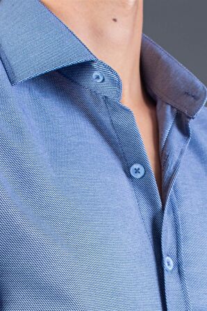 Tudors Slim Fit Dar Kesim Armürlü Erkek Gömlek