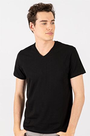 Tudors Slim Fit Dar Kesim V Yaka Düz basic Kısa Ko