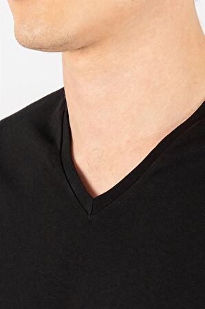 Tudors Slim Fit Dar Kesim V Yaka Düz basic Kısa Ko