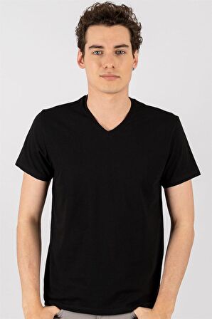 Tudors Slim Fit Dar Kesim V Yaka Düz basic Kısa Ko