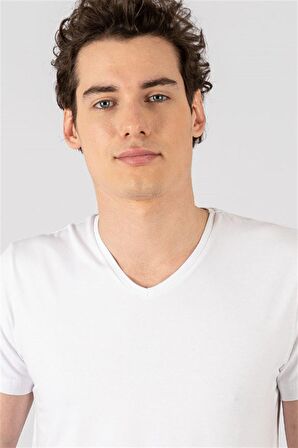 Tudors Slim Fit Dar Kesim V Yaka Düz basic Kısa Ko