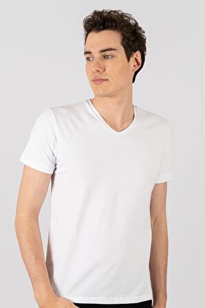 Tudors Slim Fit Dar Kesim V Yaka Düz basic Kısa Ko