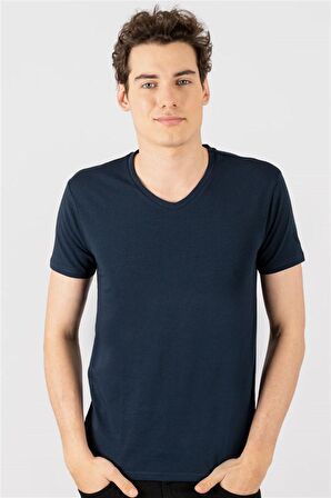 Tudors Slim Fit Dar Kesim V Yaka Düz basic Kısa Ko