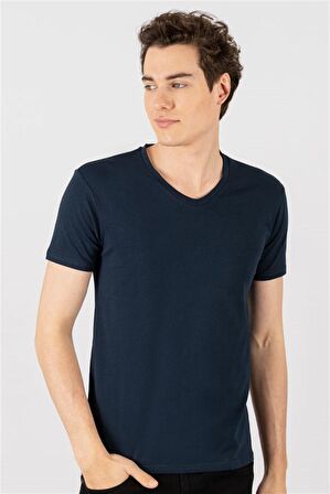 Tudors Slim Fit Dar Kesim V Yaka Düz basic Kısa Ko