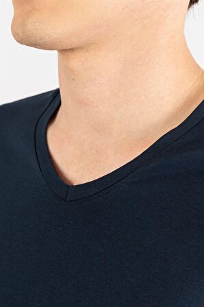 Tudors Slim Fit Dar Kesim V Yaka Düz basic Kısa Ko