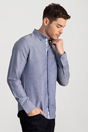 Tudors Slim Fit Dar Kesim Uzun Kol Poplin Oxford Erkek Gömlek