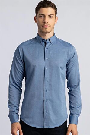 Tudors Slim Fit Dar Kesim Uzun Kol Poplin Oxford Erkek Gömlek