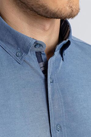 Tudors Slim Fit Dar Kesim Uzun Kol Poplin Oxford Erkek Gömlek