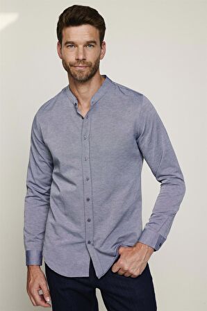 Slim Fit Hakim Yaka Pamuklu Kolay Ütü Erkek Gri Gömlek