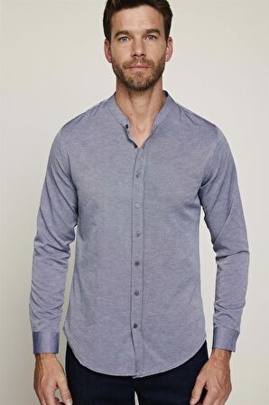 Slim Fit Hakim Yaka Pamuklu Kolay Ütü Erkek Gri Gömlek