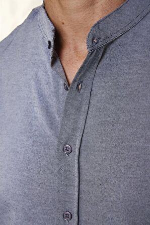 Slim Fit Hakim Yaka Pamuklu Kolay Ütü Erkek Gri Gömlek