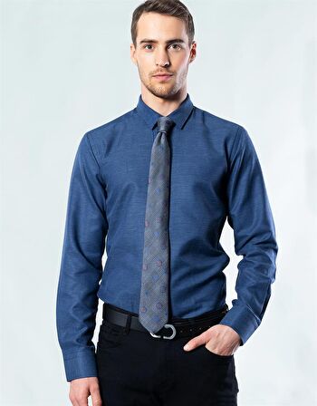 Tudors Modern Slim Fit Dar Kesim Armürlü Erkek Gömlek