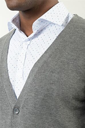 Tudors Slim Fit Dar Kesim Düğmeli Düz Pamuk Erkek Hırka