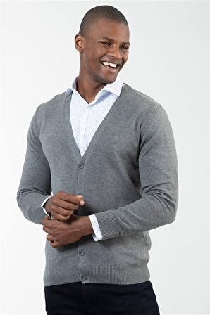 Tudors Slim Fit Dar Kesim Düğmeli Düz Pamuk Erkek Hırka