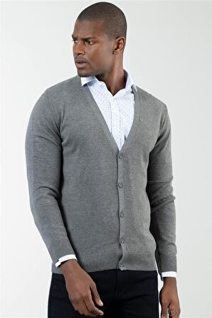 Tudors Slim Fit Dar Kesim Düğmeli Düz Pamuk Erkek Hırka