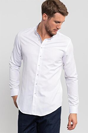 Tudors Slim Fit Dar Kesim Düz Spor Erkek Gömlek