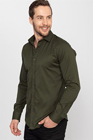 Tudors Slim Fit Dar Kesim Likralı Düz Saten Erkek Gömlek