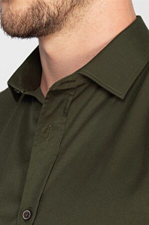 Tudors Slim Fit Dar Kesim Likralı Düz Saten Erkek Gömlek