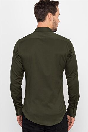 Tudors Slim Fit Dar Kesim Likralı Düz Saten Erkek Gömlek