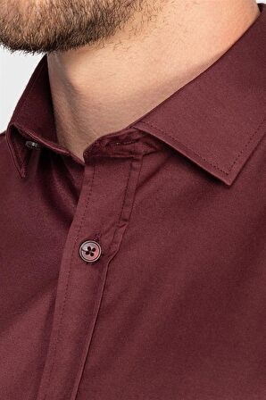 Tudors Slim Fit Dar Kesim Likralı Düz Saten Erkek Gömlek