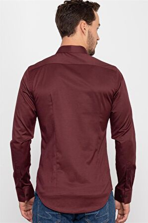 Tudors Slim Fit Dar Kesim Likralı Düz Saten Erkek Gömlek