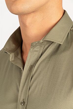 Tudors Slim Fit Dar Kesim Likralı Düz Saten Erkek Gömlek