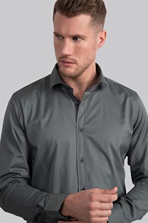 Tudors Slim Fit Dar Kesim Likralı Düz Saten Erkek Gömlek