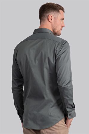 Tudors Slim Fit Dar Kesim Likralı Düz Saten Erkek Gömlek