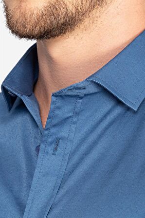 Tudors Slim Fit Dar Kesim Likralı Düz Saten Erkek Gömlek