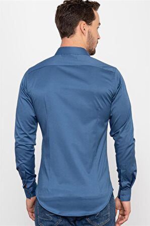 Tudors Slim Fit Dar Kesim Likralı Düz Saten Erkek Gömlek