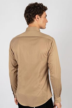 Tudors Slim Fit Dar Kesim Likralı Düz Saten Erkek Gömlek