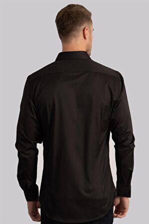 Tudors Slim Fit Dar Kesim Likralı Düz Saten Erkek Gömlek