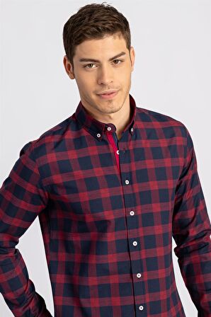Tudors Slim Fit Dar Kesim Kareli Erkek Gömlek