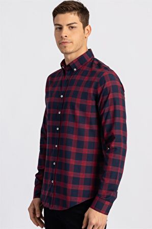 Tudors Slim Fit Dar Kesim Kareli Erkek Gömlek