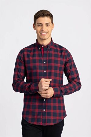 Tudors Slim Fit Dar Kesim Kareli Erkek Gömlek