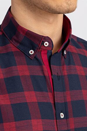 Tudors Slim Fit Dar Kesim Kareli Erkek Gömlek