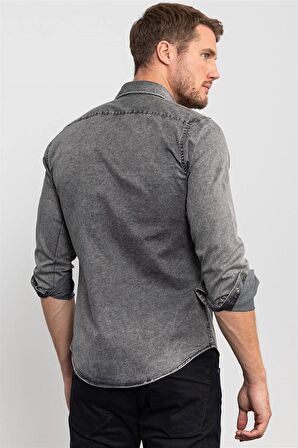 Tudors Slim Fit Dar Kesim Uzun Kol Erkek Kot Gömlek