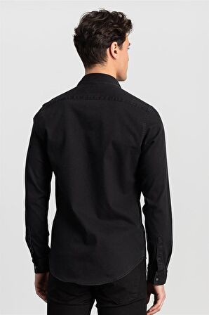 Tudors Slim Fit Dar Kesim Uzun Kol Erkek Kot Gömlek